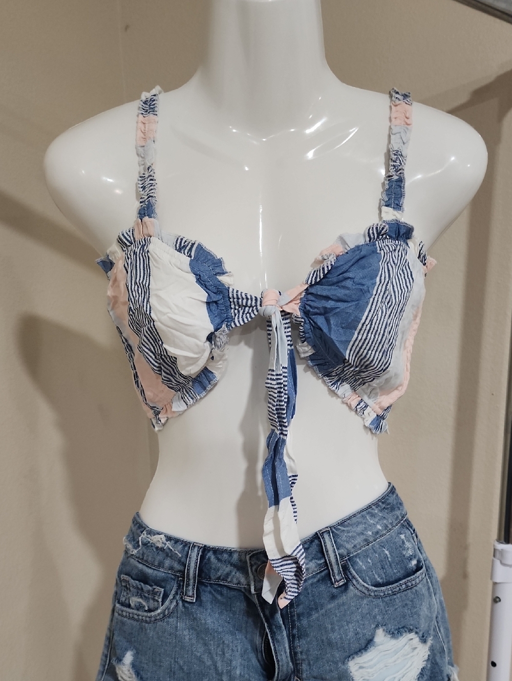 Ocean Drive Blue and Pink Textured Top